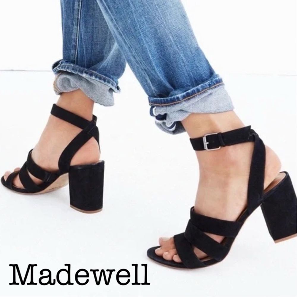 Madewell Maria Suede Sandal Block Heel Black  Size 9 1/2